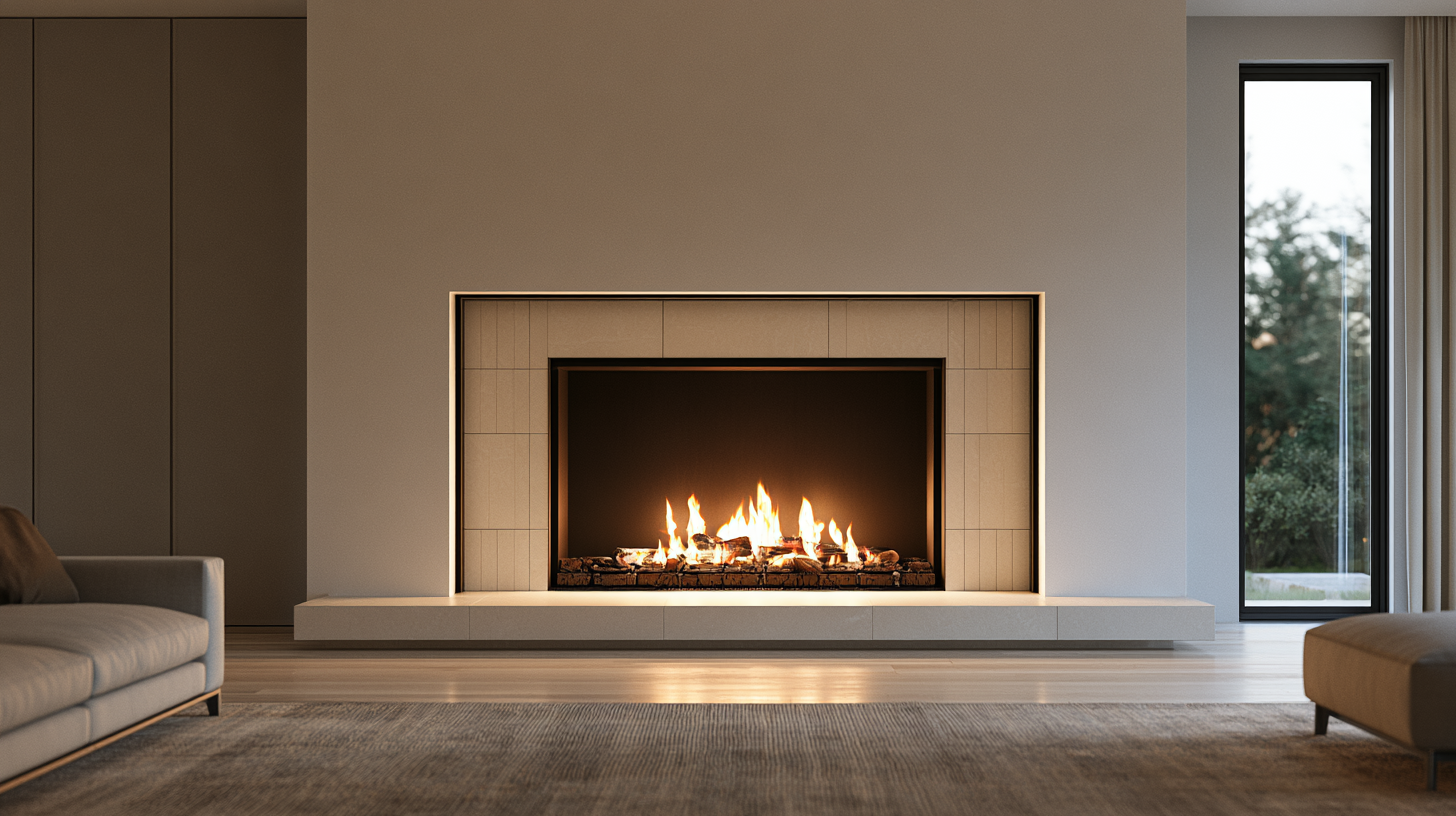Fireplace showing the tiled surround, hearth extension, and firebox as three distinct zones