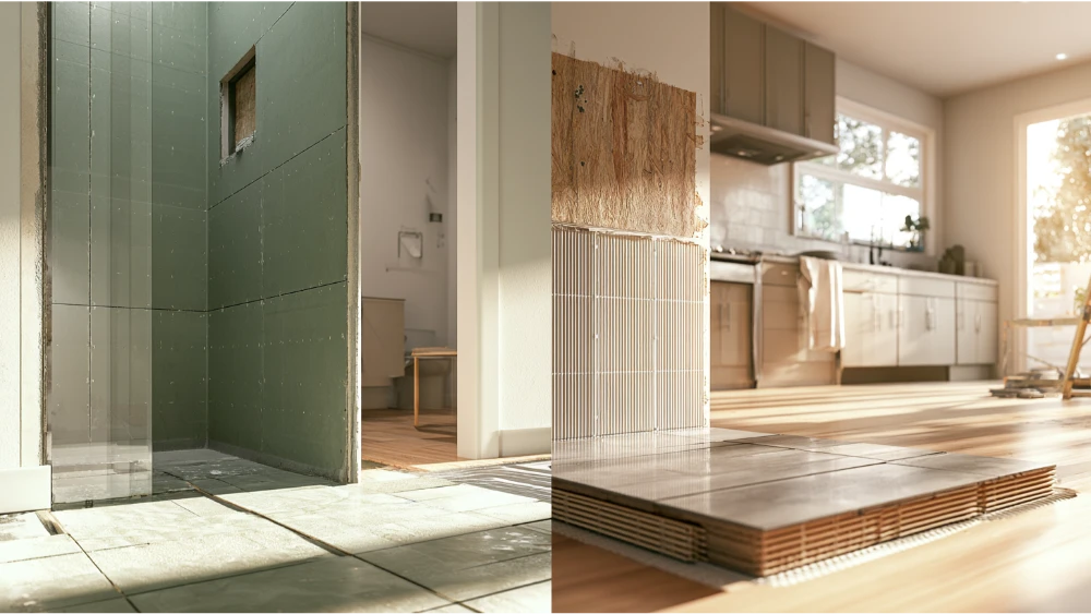 Tile backer board applications in shower, bathroom, kitchen, and floor installations